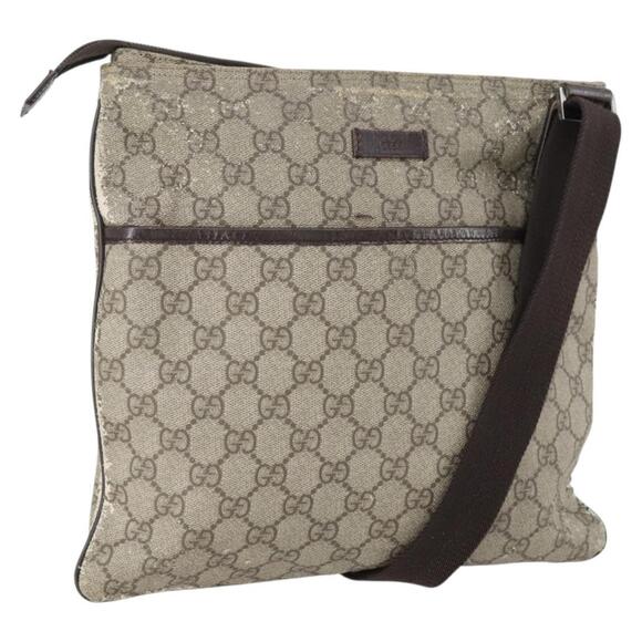 GUCCI GG Supreme Shoulder Bag PVC Beige Silver 141626 Auth 146723